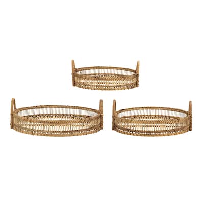 A&B Home Sienna Bamboo Woven Round Trays - Set of 3