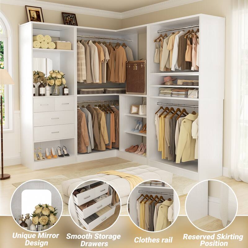 Cimly Set of 3 Corner Closet System with Hanging Rods, Space-saving Closet Organizer with Mirror