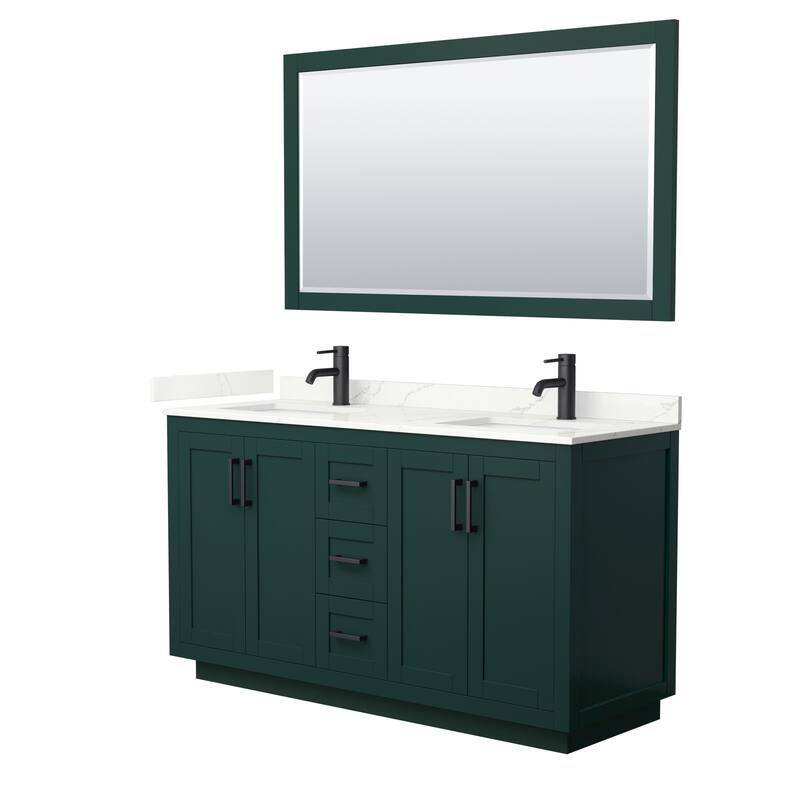 Miranda 60-inch Double Vanity, Quartz Top, 58-inch Mirror - Green, Black Trim, Giotto Quartz Top