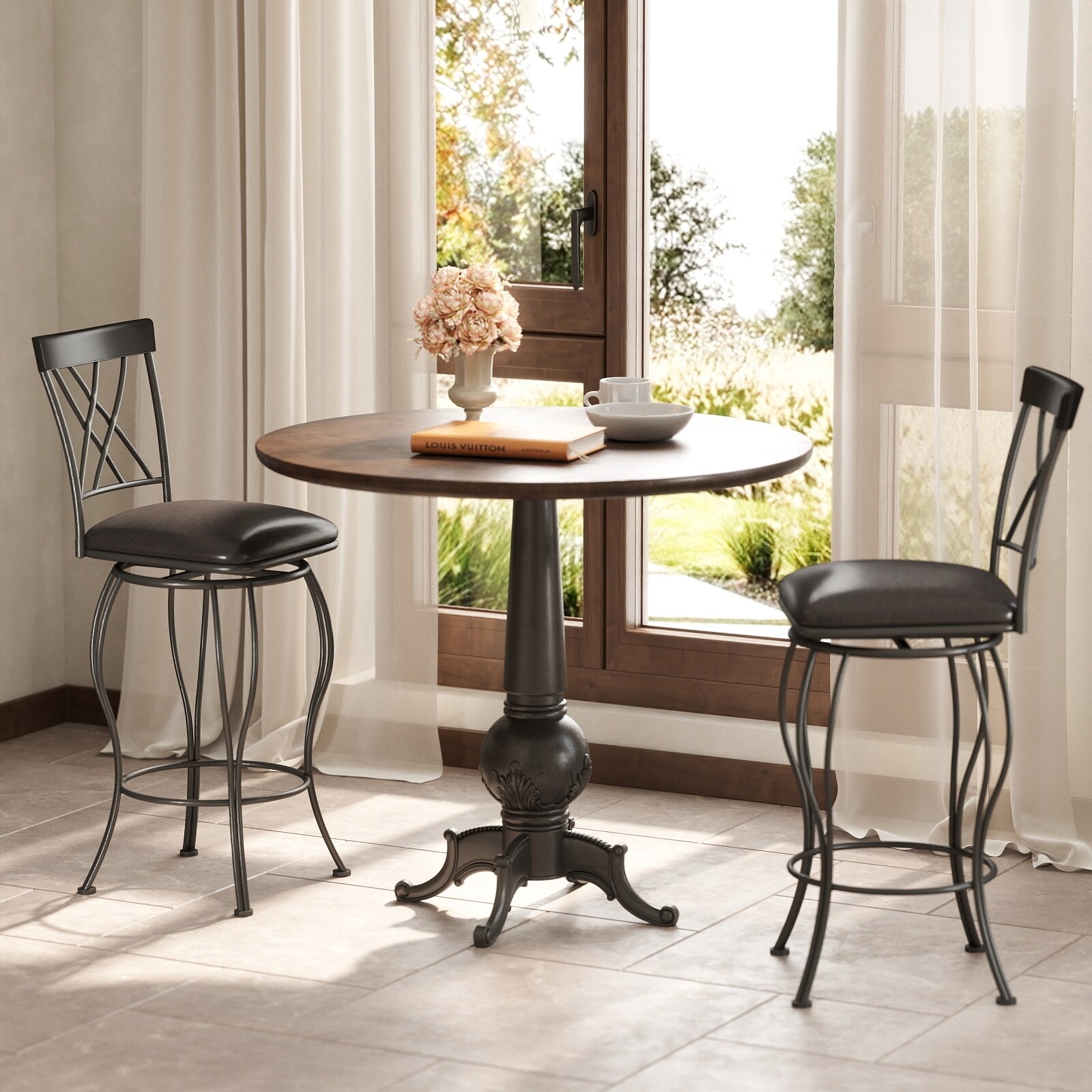 Homy Casa Set of Swivel Bar Stools with Padded Faux Leather Seat
