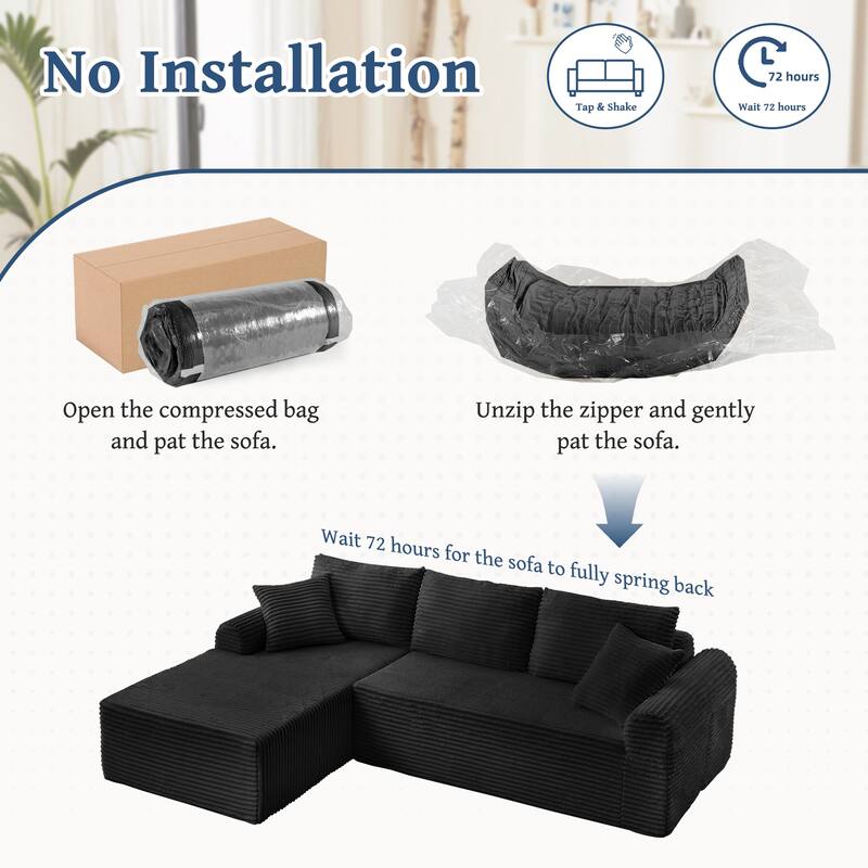 Full-Compression Corduroy Modular Sectional with Armrests & 2 Throw Pillows