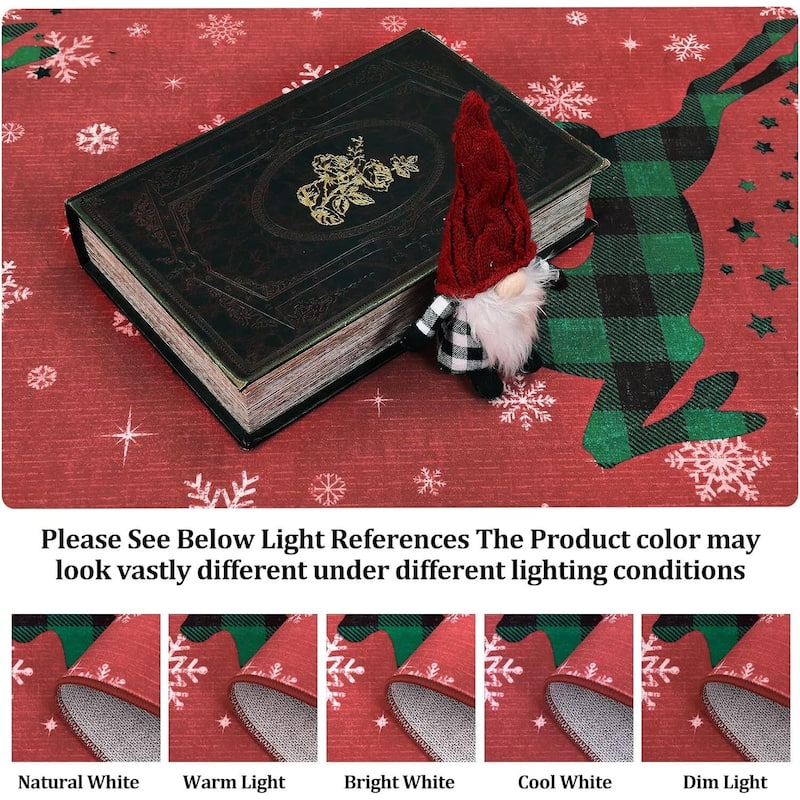 Christmas Rug with Snow Reindeer Area Rugs for Living Room, Low Pile Washable