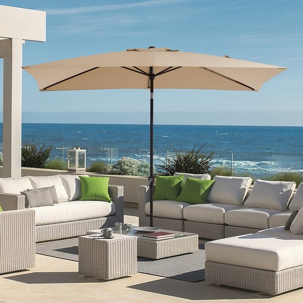 6.510ft Rectangular Iron Patio Market Umbrella,Crank & Push Button Tilt -  Bed Bath & Beyond - 36932602