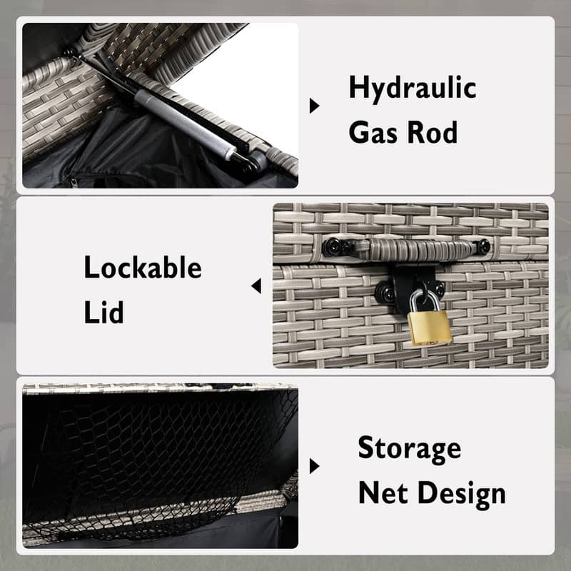 230-Gallon All-Weather Wicker Deck Storage Box With Wheels, Rattan Patio Organizer For Outdoor Furniture, Garden Tools.