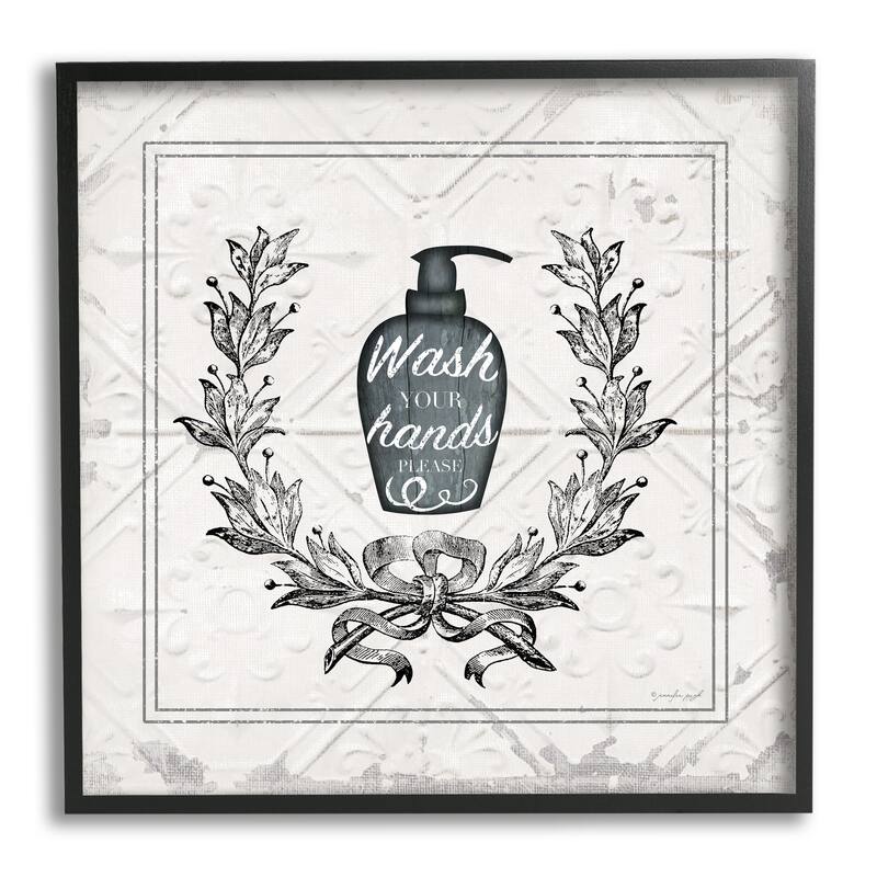 Stupell Wash Your Hands Please Phrase Parisian Soap Bathroom Framed Wall Art - 17 x 17 - Black