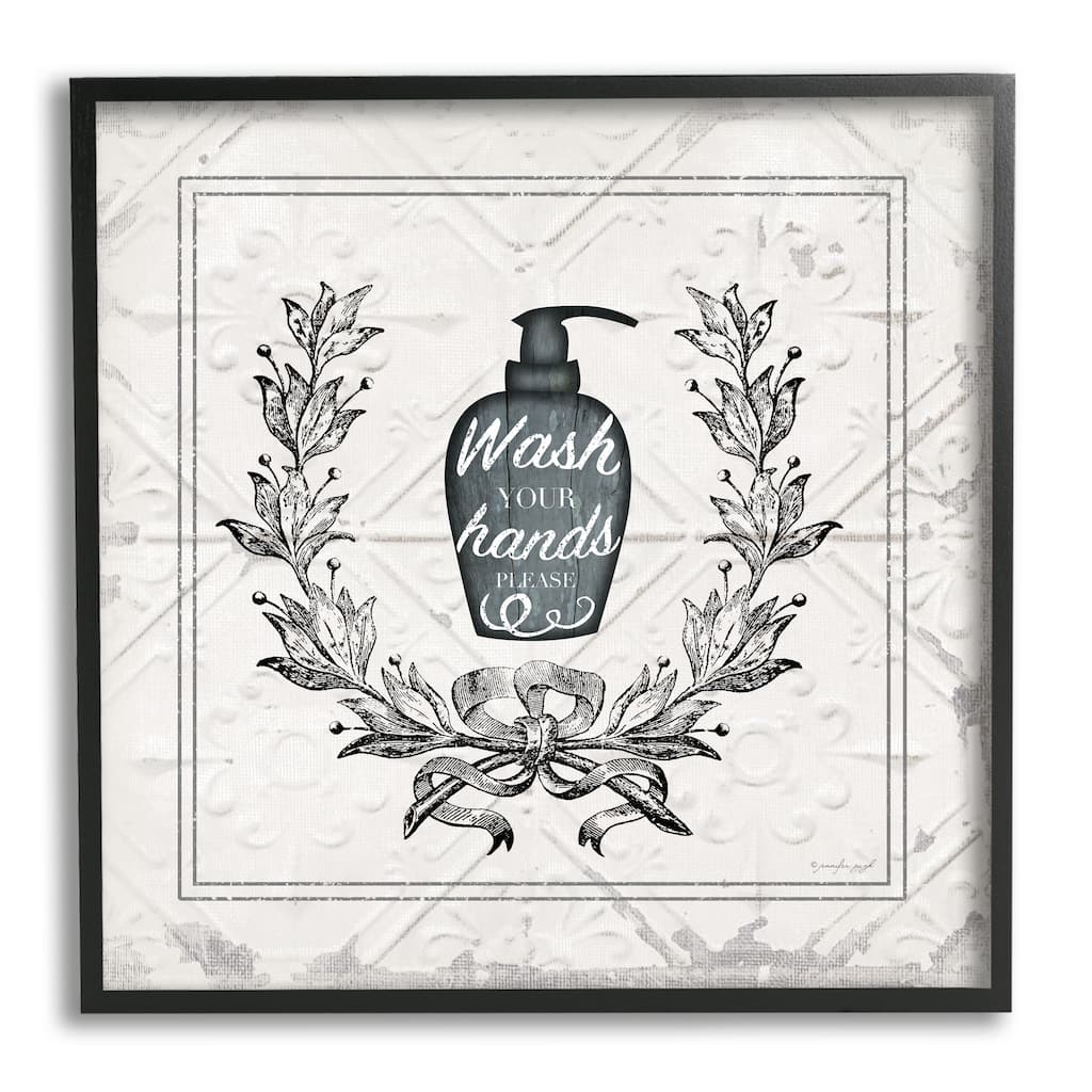 Stupell Wash Your Hands Please Phrase Parisian Soap Bathroom Framed Wall Art