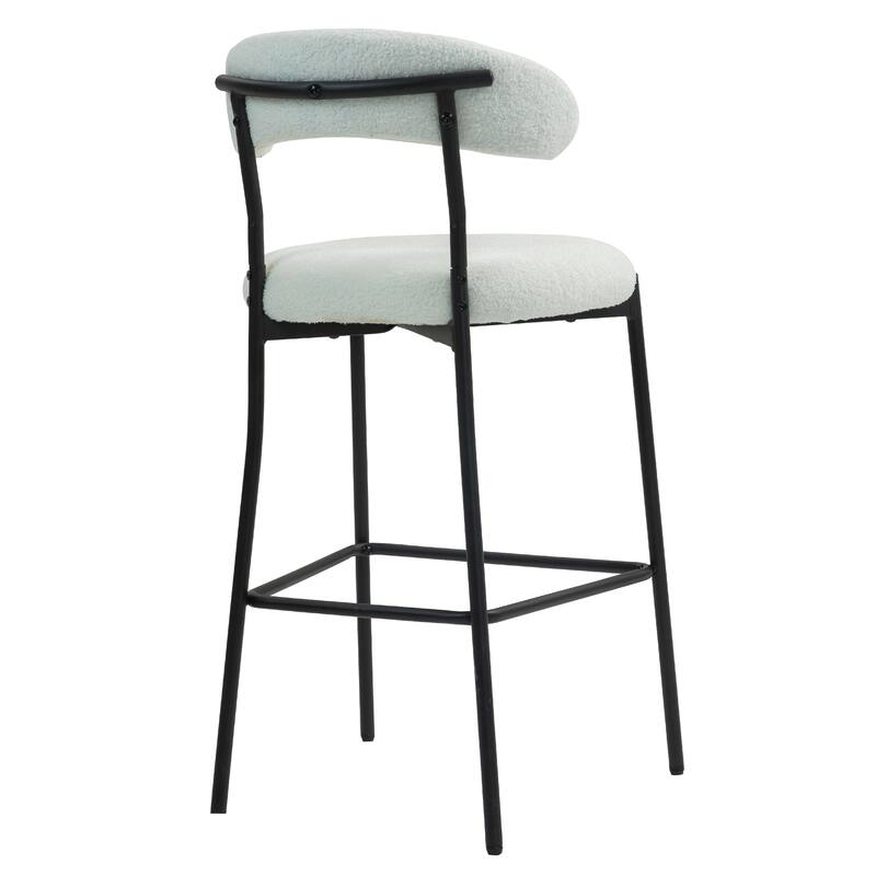 26'' Counter Height Bar Stools Teddy Fabric Cover Kitchen Island Counter Bar Stool with Black Powder Coating Base and Footrest