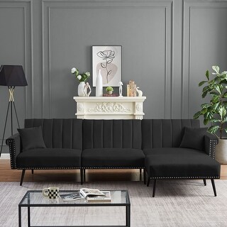 Reversible Velvet Sectional Sofa Bed - Bed Bath & Beyond - 38238811
