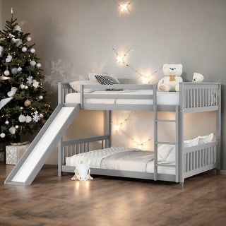 Full over Full Multiple Functional Bunk Bed with Slide & Ladder, Grey