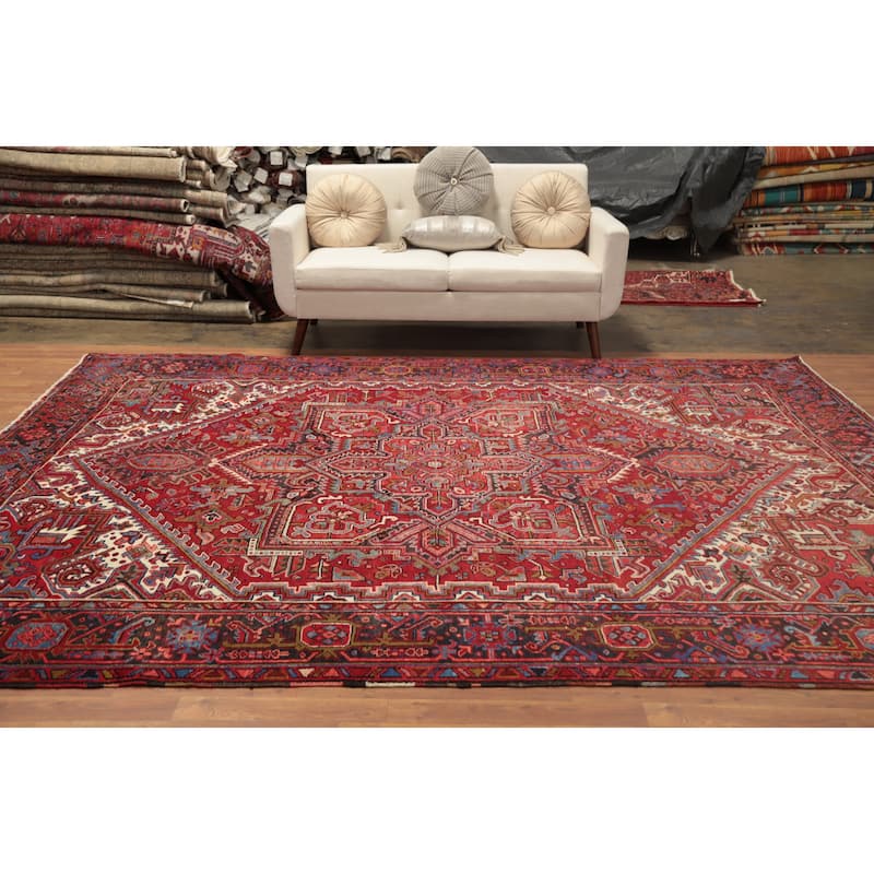 Hand Knotted Oriental 100% Wool Carpet Traditional Medallion Red Heriz Area Rug - 11' 0'' X 8' 8''