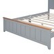 preview thumbnail 20 of 18, Queen Size Wood Platform Bed Wooden Slat Support, Vintage Simple Bed Frame with Rectangular Headboard and Footboard, Grey