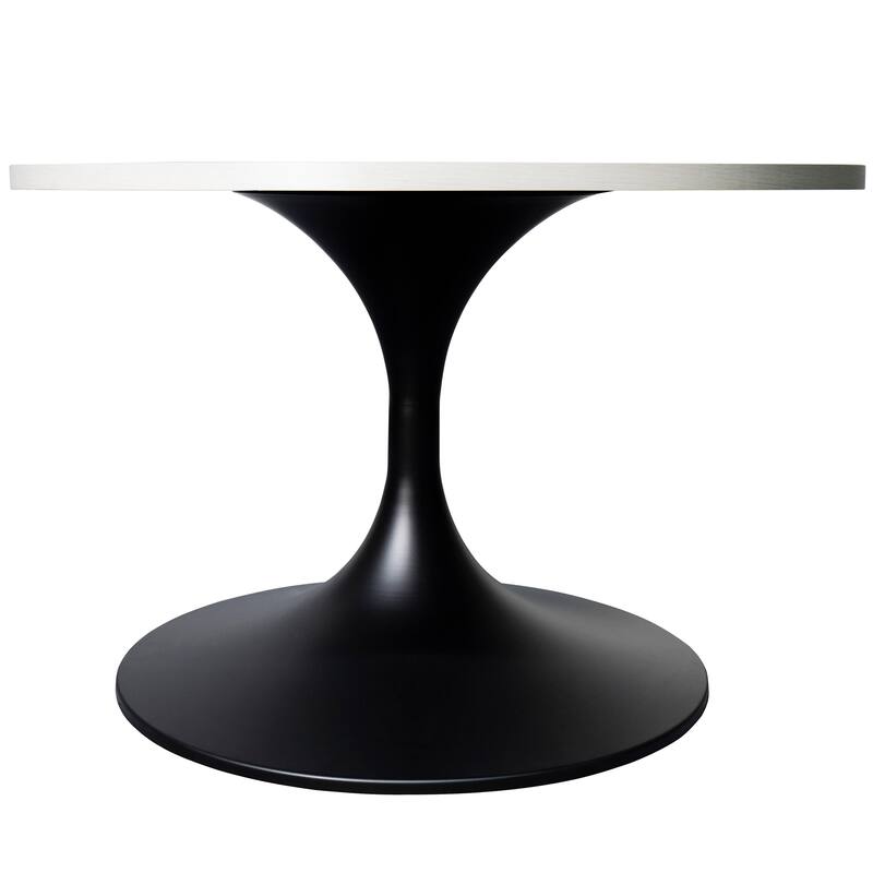 LeisureMod Verve 27" Round Coffee Table with MDF Wood TableTop and Black Steel Base for Living & Bedroom