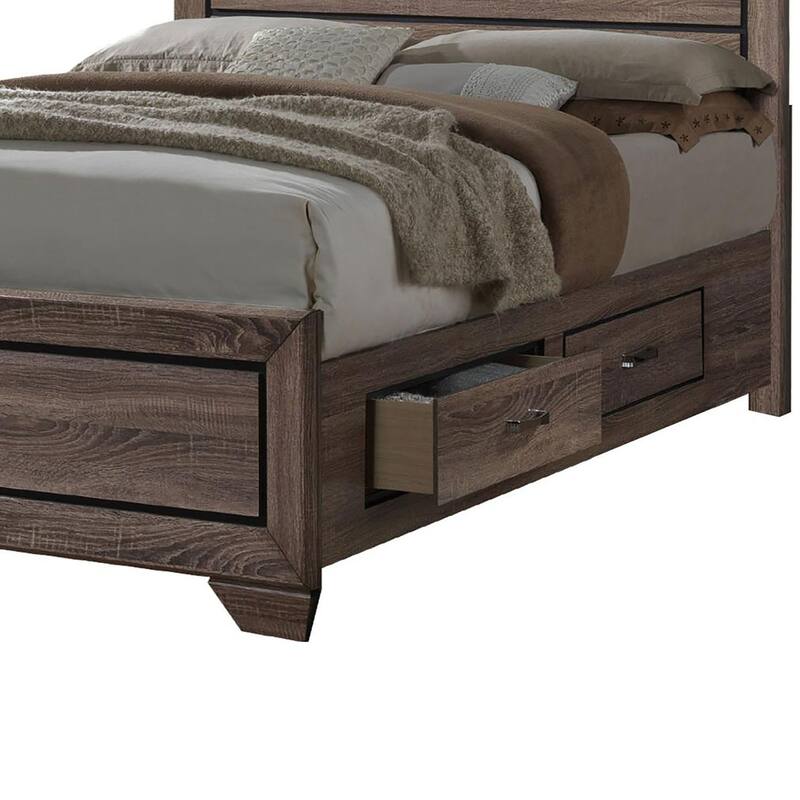 Queen Storage Bed with Washed Taupe Finish and Rustic Contemporary Design