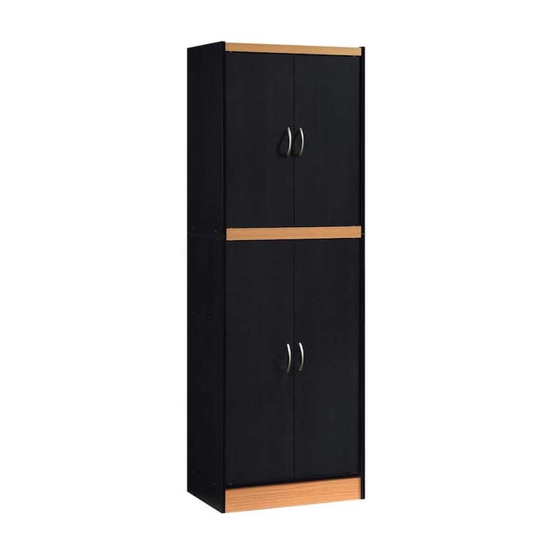 Hodedah HI224 4-Door 4-Shelve 5-Compartments Storage Kitchen Pantry, Black Beech - 86