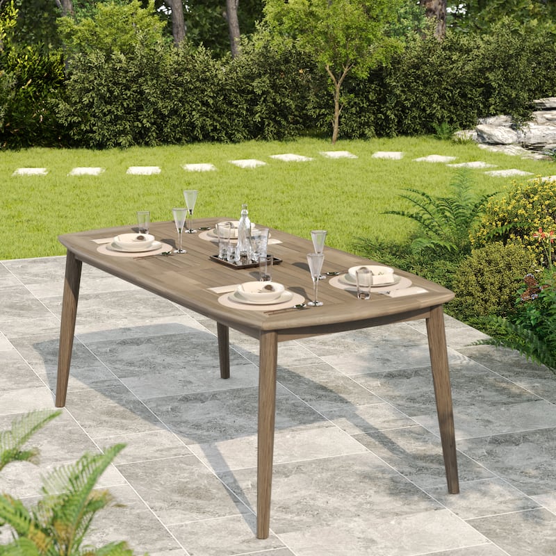 Wood Dining Table 8-Person Outdoor Table, Farmhouse Furniture for Patio, Garden, Backyard, Teak 180 LBS Weight Capacity 72"L - Light Brown