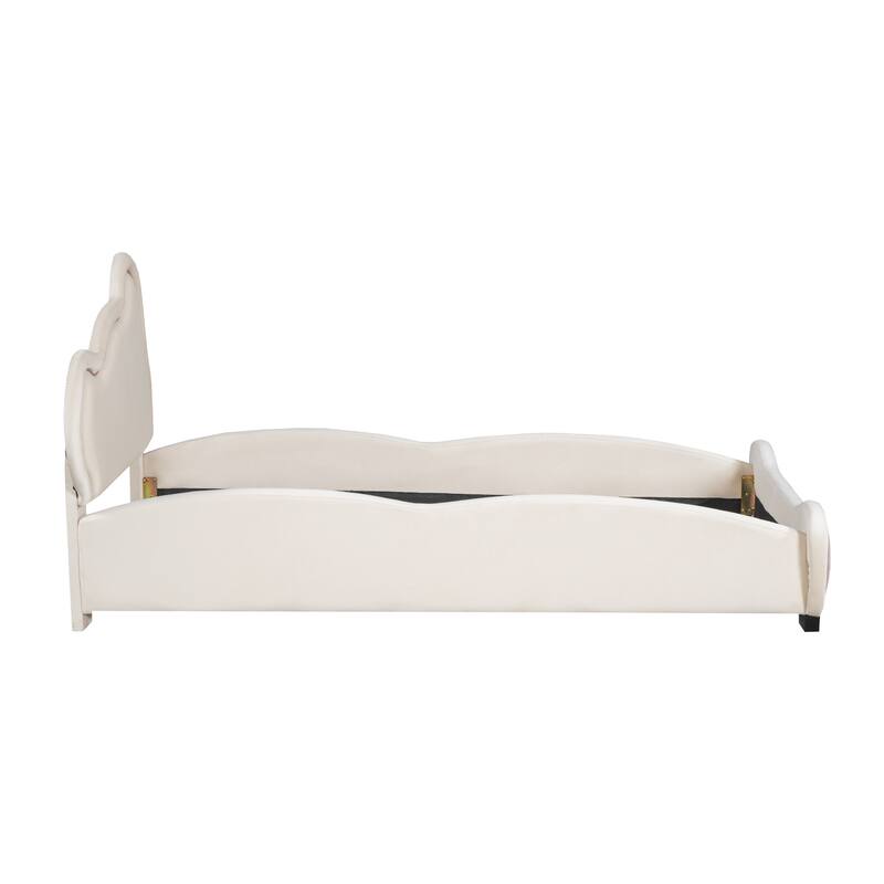 Velvet Upholstered Twin Platform Bed with Bear Headboard and Storage Pockets - Fun and Functional Bed for Kids, Easy Assembly