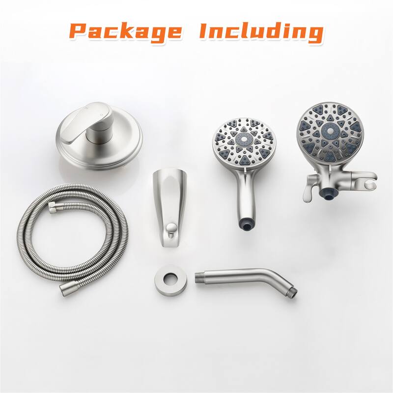 Wall Mount Dual Head Shower Faucet with Tub Spout Brass Complete Shower System with Hand Shower Valve Included