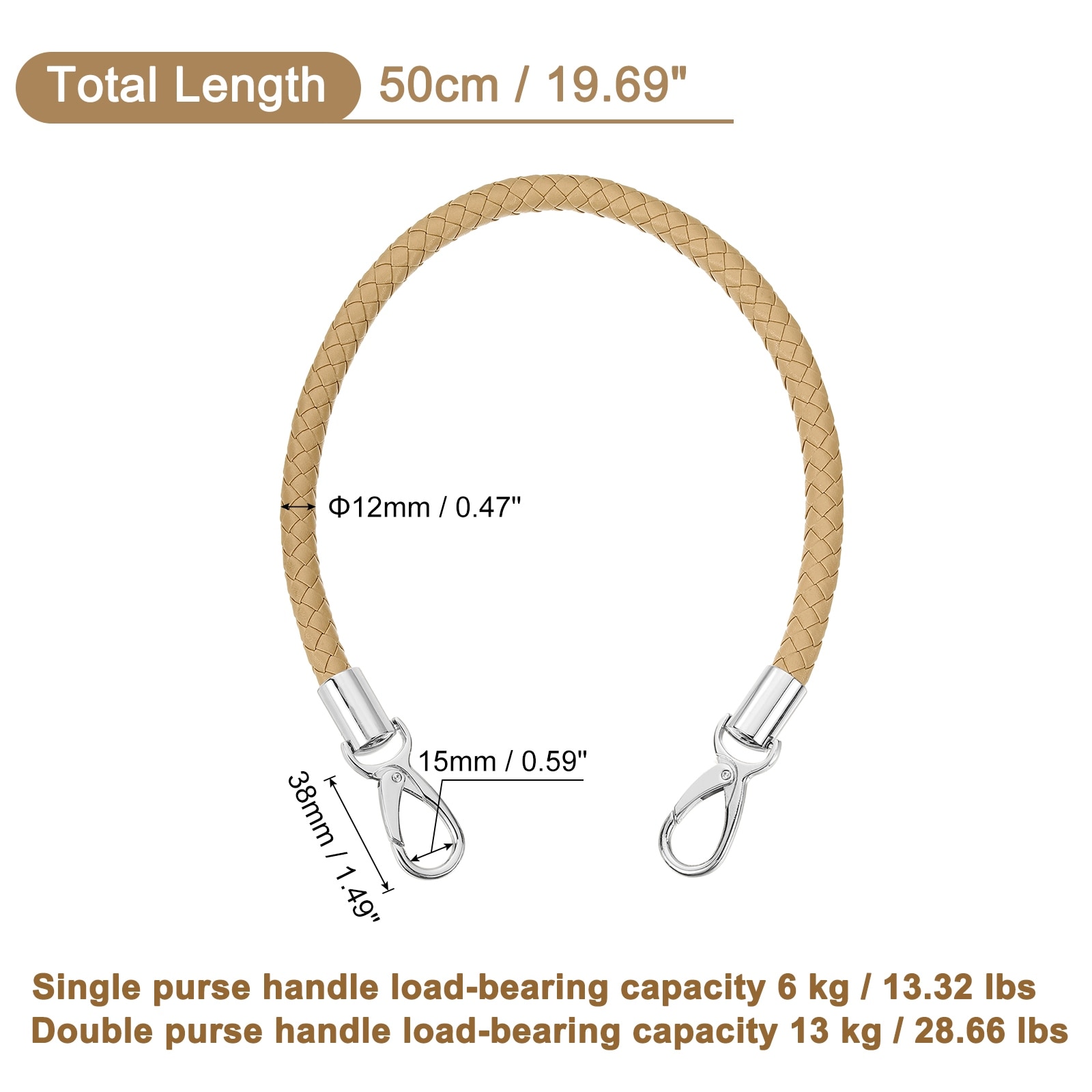 Leather Purse Strap, Short Leather PU Braided Purse Replacement Handle with Metal Buckles