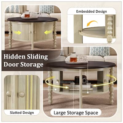 Vintage Round Coffee Table with Storage in 30.3" for Living Room