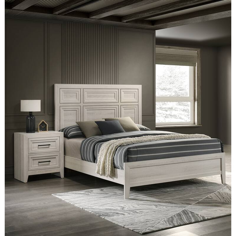 Contemporary Two Drawer Nightstand with Geometric Design and Off-White Finish