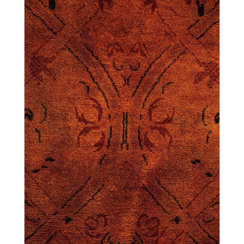 Overton Hand Knotted Wool Vintage Inspired Modern Contemporary Overdyed Orange Square Area Rug - 9' 11" x 10' 10"