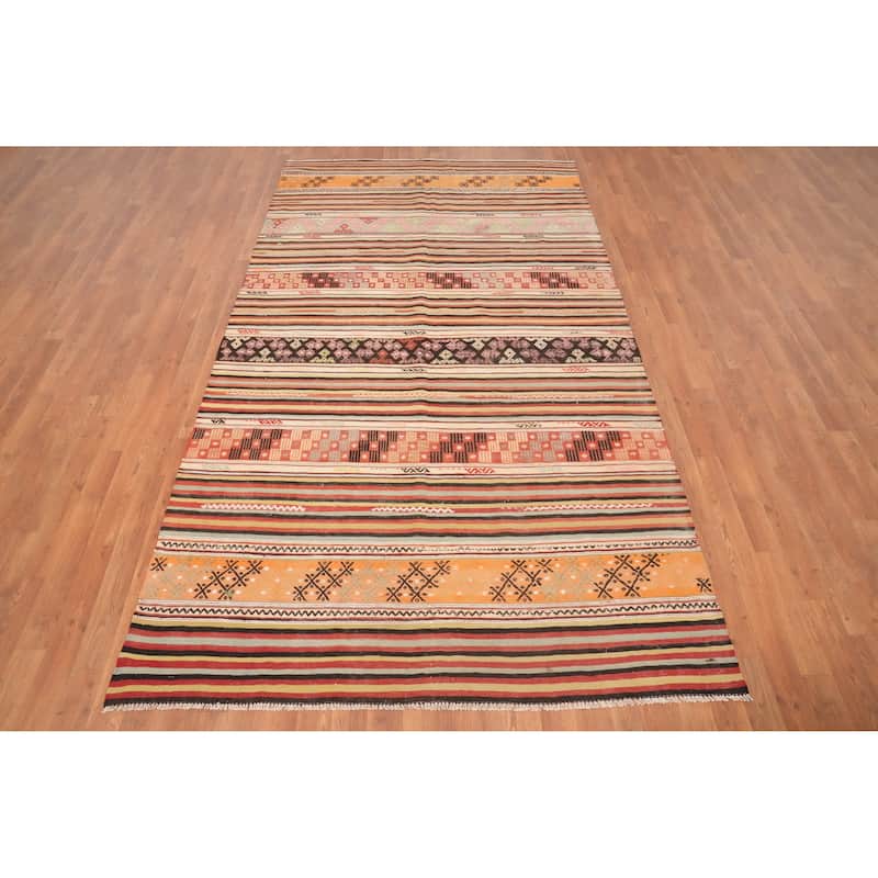 Hand Woven Oriental 100% Wool Carpet Southwestern Tribal Multi-Colored Kilim Area Rug - 9' 0'' X 5' 0''