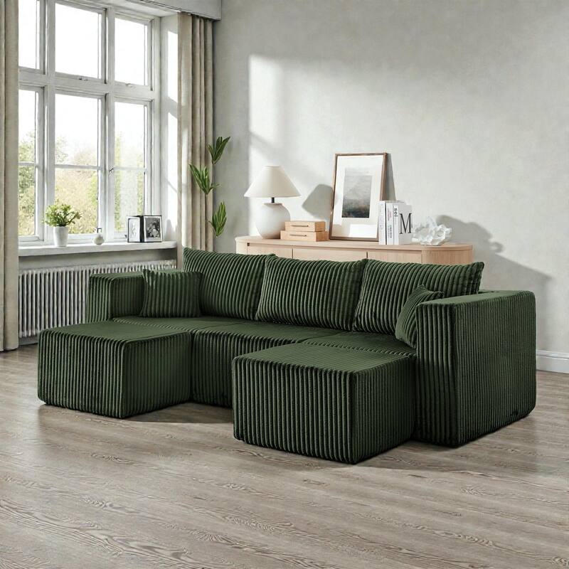 Compact Modular Sectional Sofa, Compressed Corduroy Cloud Couch, No Assembly Space Saving Sofa for Apartment