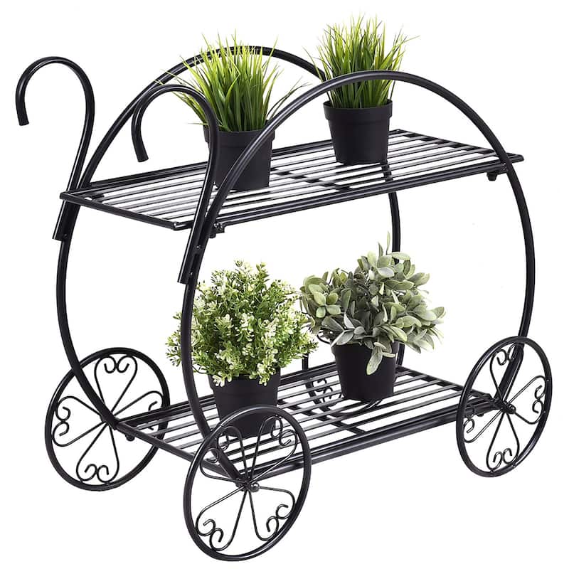 Garden Cart Metal Plant Stand Flower Pot Holder Display Shelf