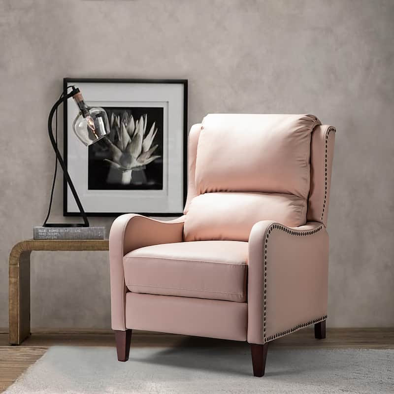 Brigida Cigar Genuine Leather Pushback Recliner with Nailhead Trim by HULALA HOME - PINK