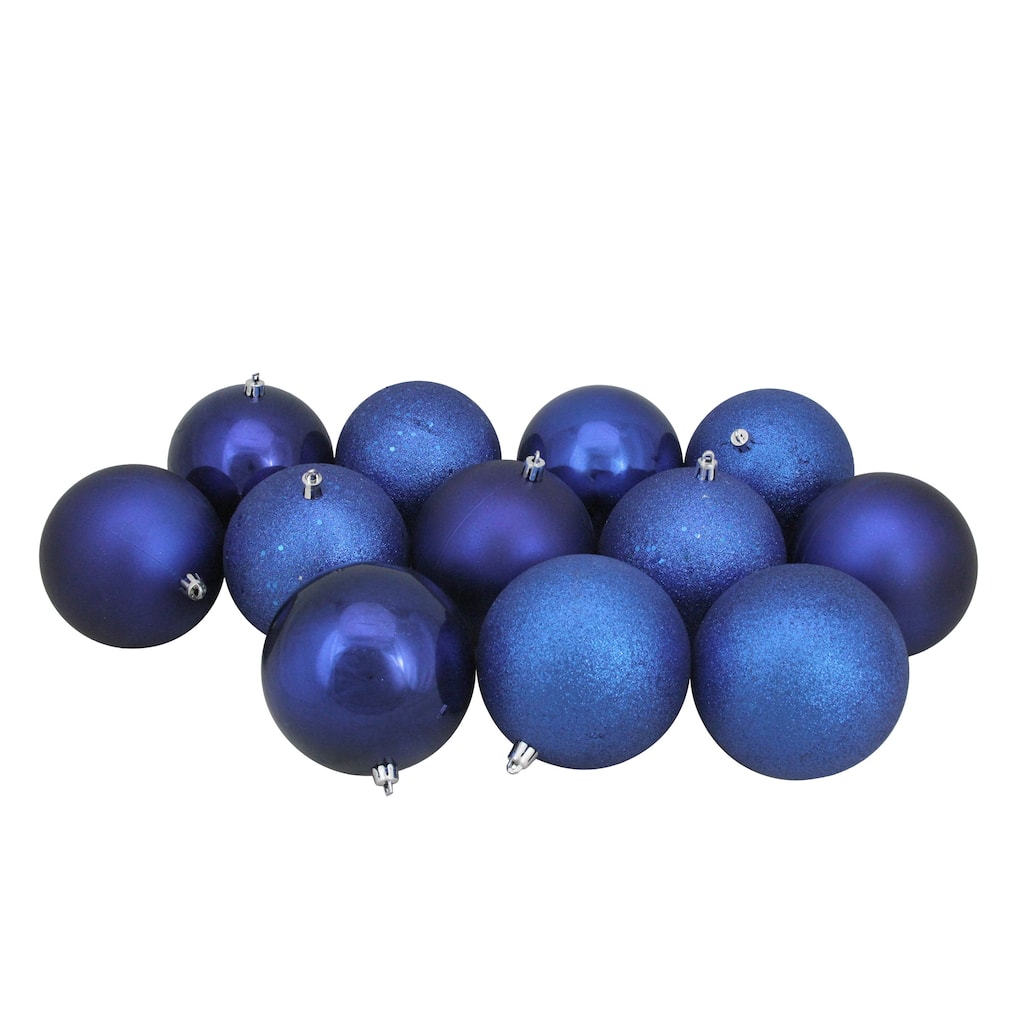 12ct Royal Blue Shatterproof 4-Finish Christmas Ball Ornaments 4"