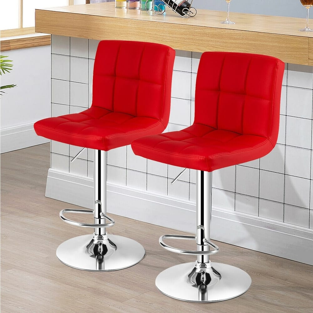 Set of 2 Adjustable Height Bar Stool with PU Leather Seat and Swivel Function for Kitchen or Pub - 17.5"L x 20"W x 37" - 45"H