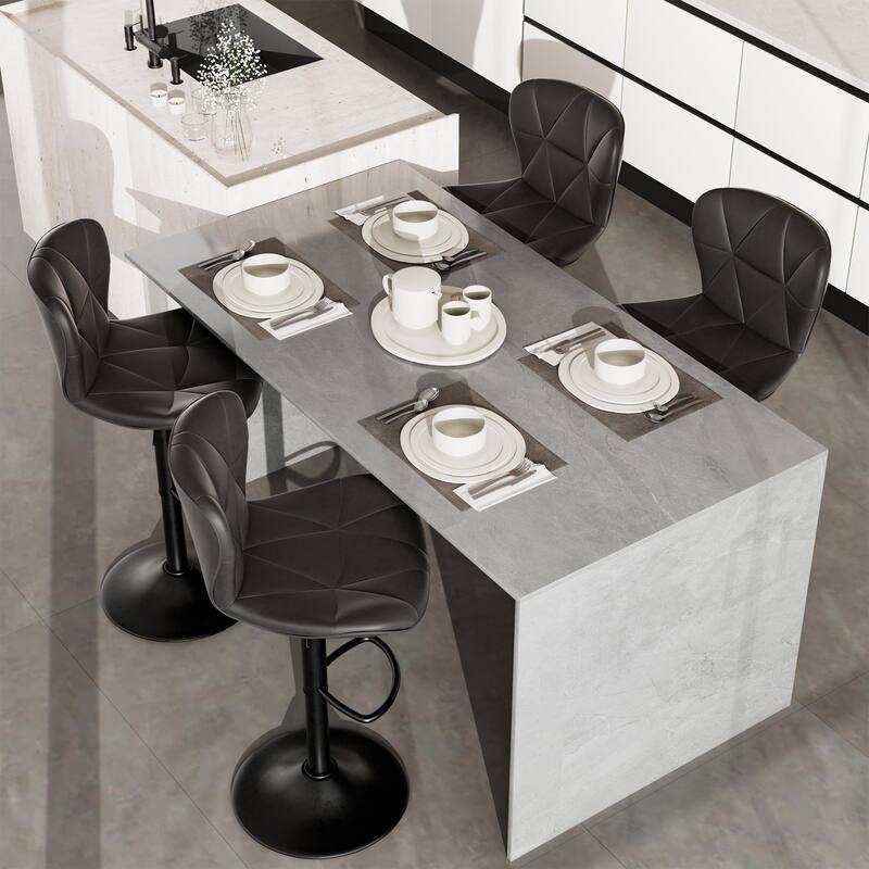 Modern Bar Stools Set of 2, Adjustable Faux Leather Upholstered Swivel Bar Stools, Counter Height Bar Chairs