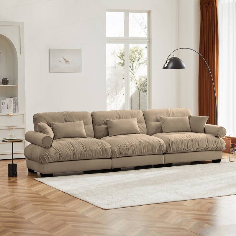 Luxurious Oversize Velvet Sofa with Multiple Pillows for Supreme Comfort