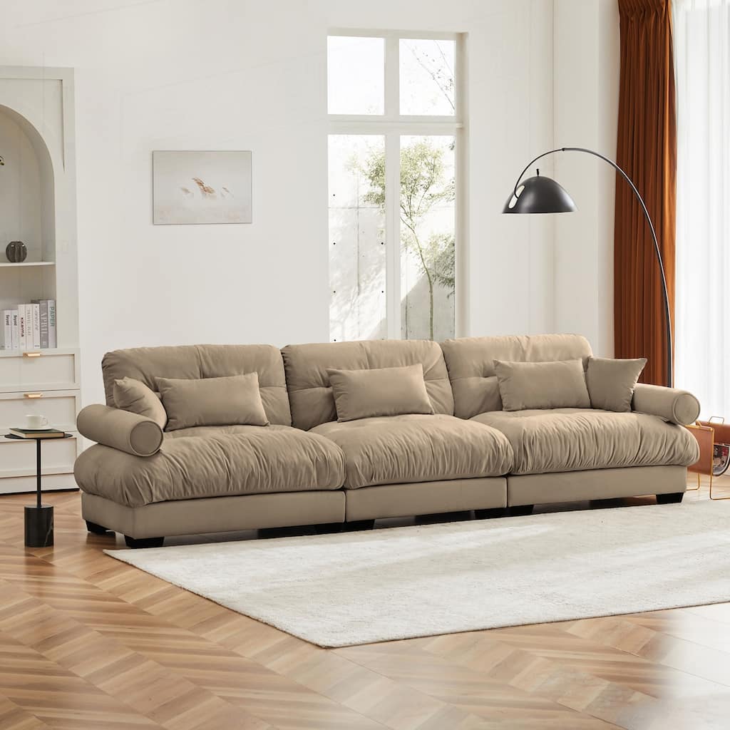 Luxurious Oversize Velvet Sofa with Multiple Pillows for Supreme Comfort
