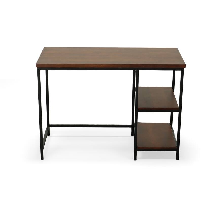 HomeRoots 42" Chestnut and Black Solid Wood and Metal Computer Desk