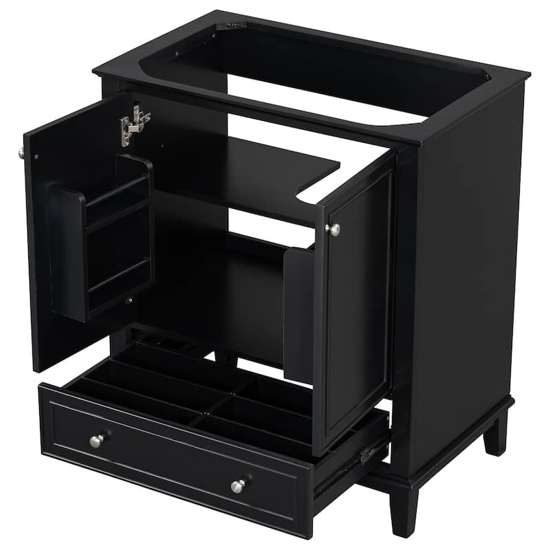 GDFStudio - Avalon 30-Inch Bathroom Vanity Base Cabinet, Multi-functional Cabinet, Solid Wood & MDF Board, Painted Finish - Black - 30"