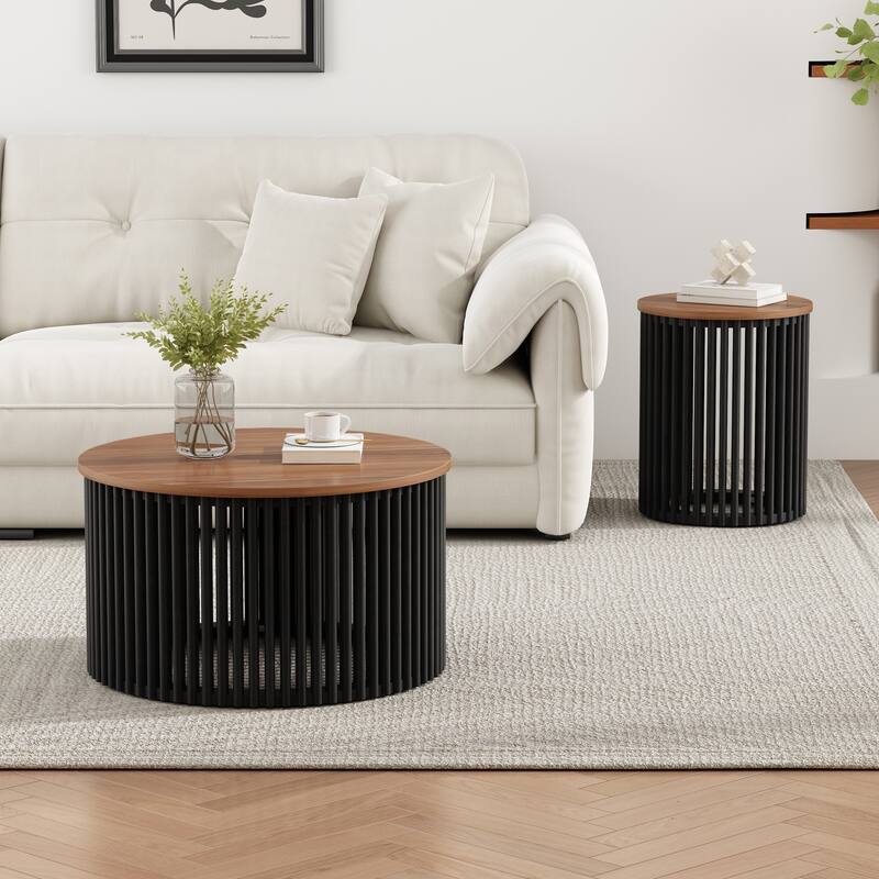 Acacia Solid Wood Coffee Table, Durable Acacia Solid Wood Frame, Brown & Black Color