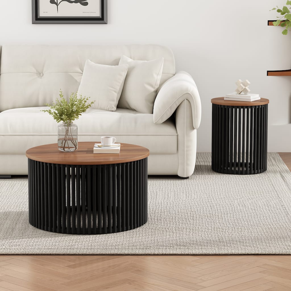 Patio Furniture Sets:Acacia Solid Wood Coffee Table+Acacia Solid Wood Side Table