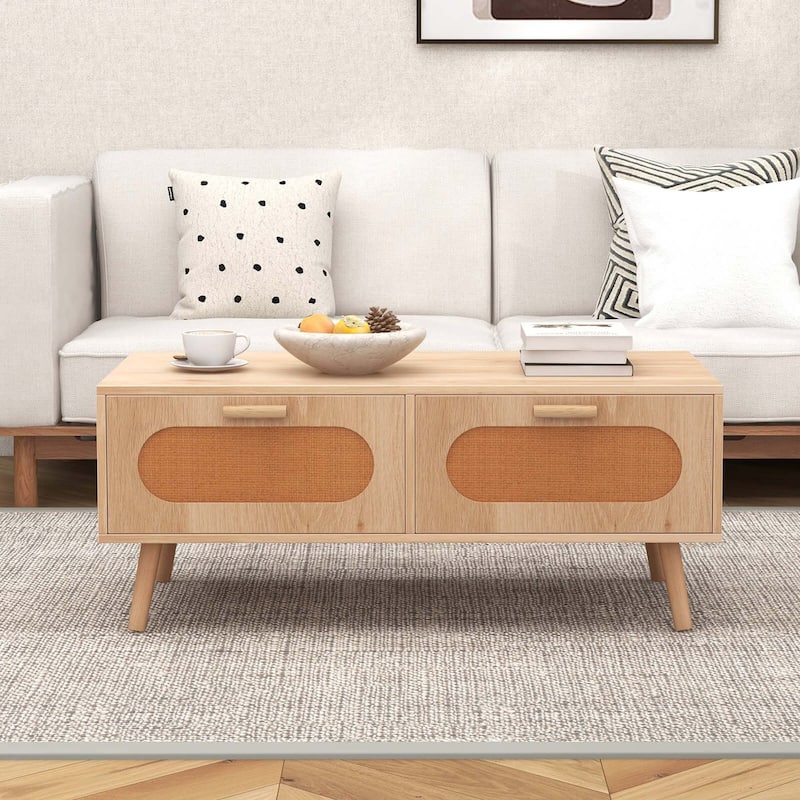 Rectangular Accent Table Rattan Coffee Table Modern Center Table