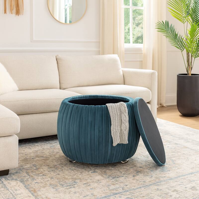 Backless Storage Stool with Velvet Upholstery - Accent for Living Room Home Decor