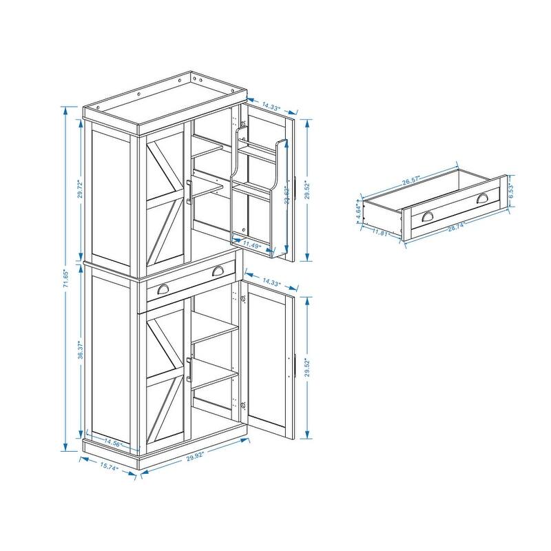 4 Doors Kitchen Pantry with 1 Drawer and 2 Adjustable Shelves