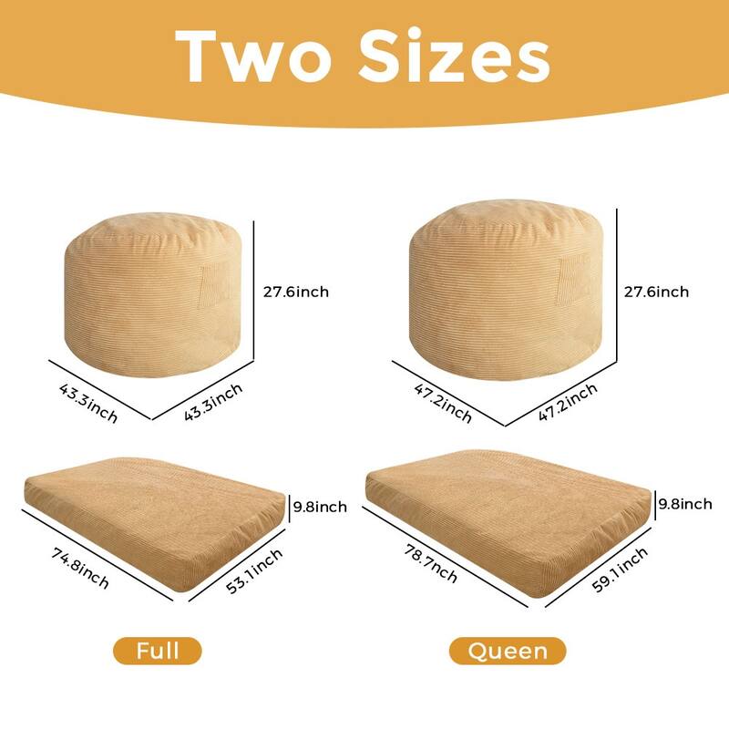 Giant Corduroy Bean Bag Chair & Bed, Convertible Folds from Lazy Chair to Floor Mattress Bed
