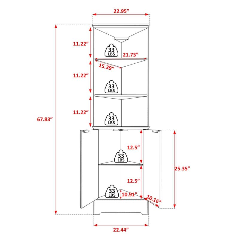 VEIKOUS Wooden Corner Cabinet for Bathroom, Kitchen, Living Room, Anti-Tipping Design
