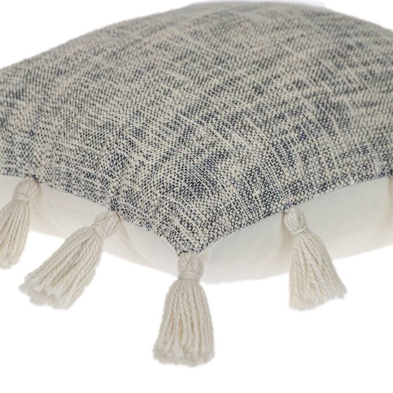 Striped Square Throw Pillow with Tassels - 18" - Cream and Blue