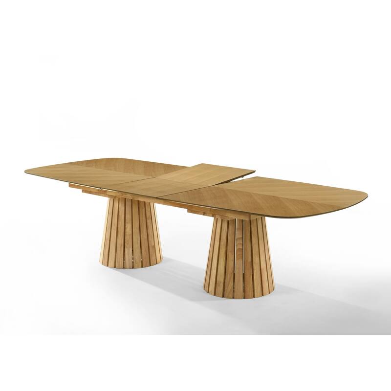 Modrest Truman Mid-Century Modern Natural Oak Extendable Dining Table & 6 Chairs Set