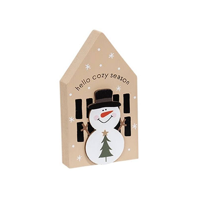 Chunky Wooden Snowman House Sitters for Winter Decor - 3 Asstd. - 4.5” x 2.5” x 0.75”