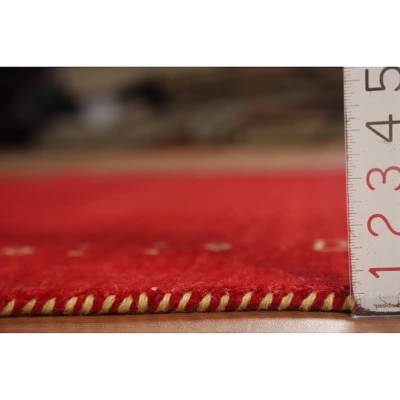 Tribal Red Gabbeh Indian Area Rug Hand-Knotted Wool Carpet - 5'10" x 7'9"