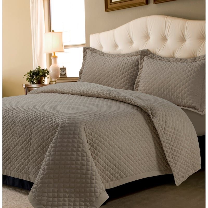 Brisbane Solid Oversized Quilt Set - Taupe - Twin