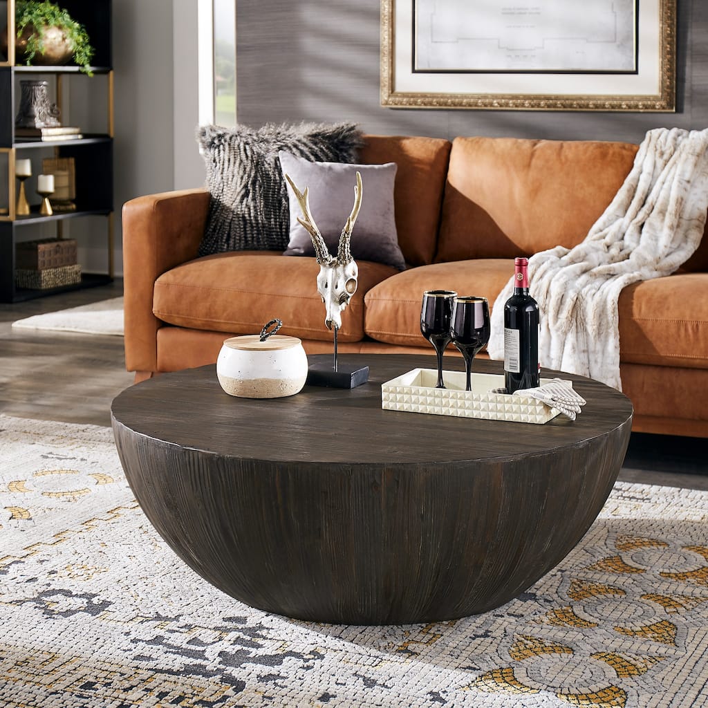 Evans Dark Brown Reclaimed Wood Drum Coffee Table by iNSPIRE Q Artisan
