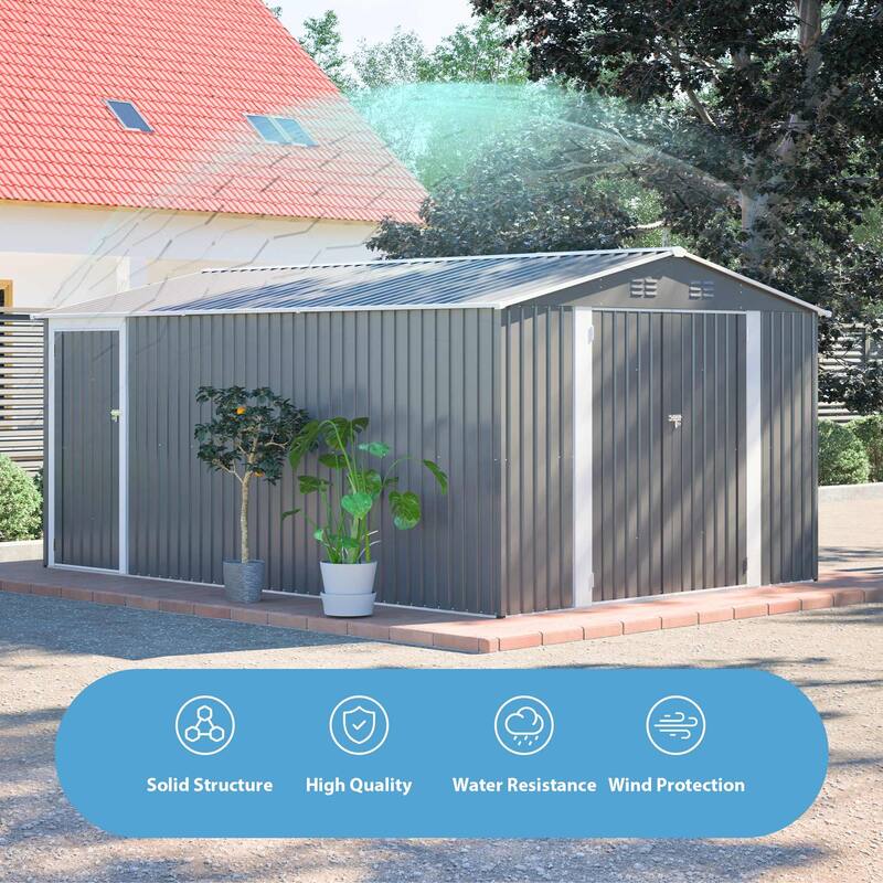 10x14 FT Metal Garden Shed with Ultimate Access